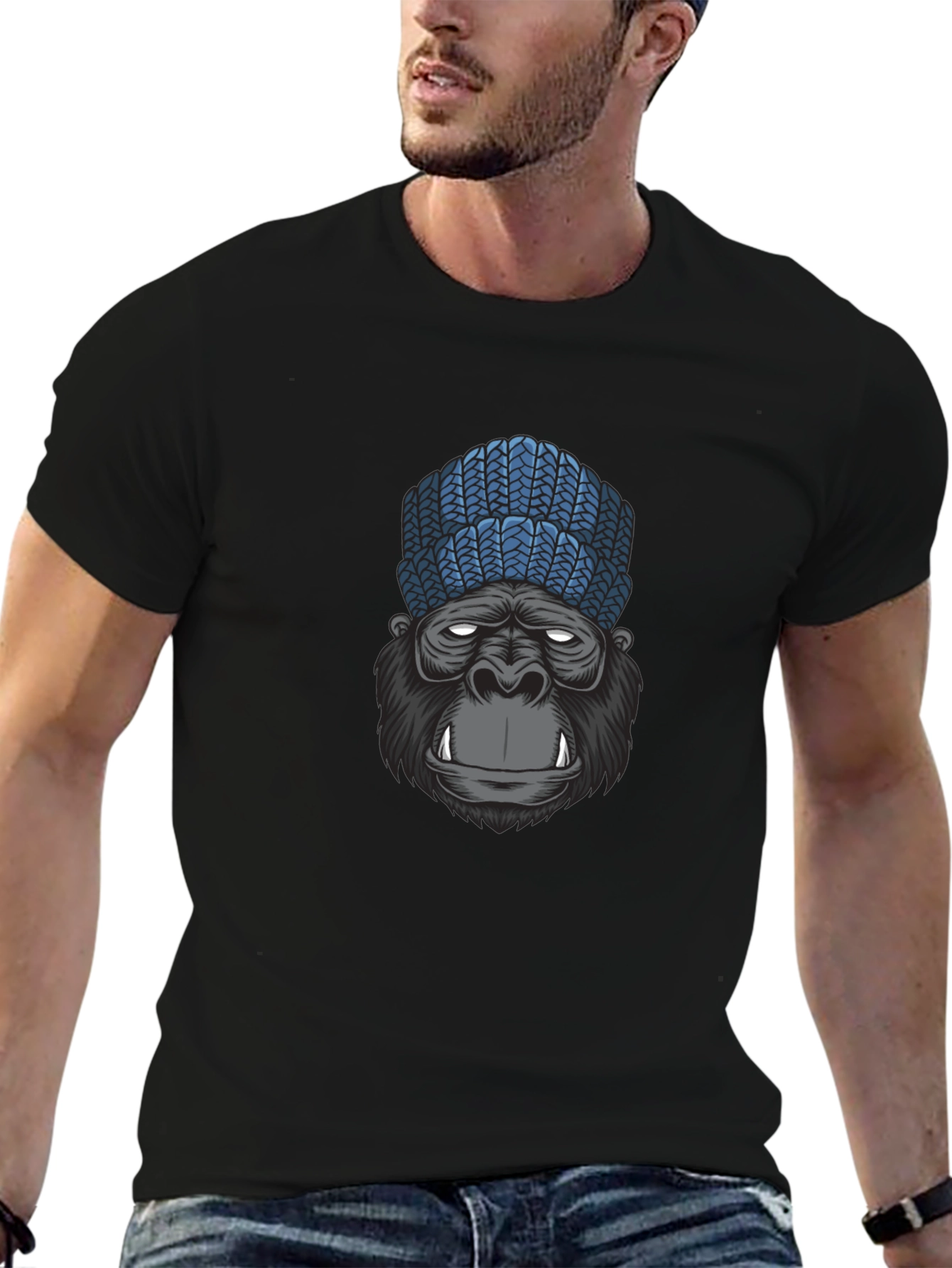 Gorilla Beanie Graphic Tee - Cool & Casual