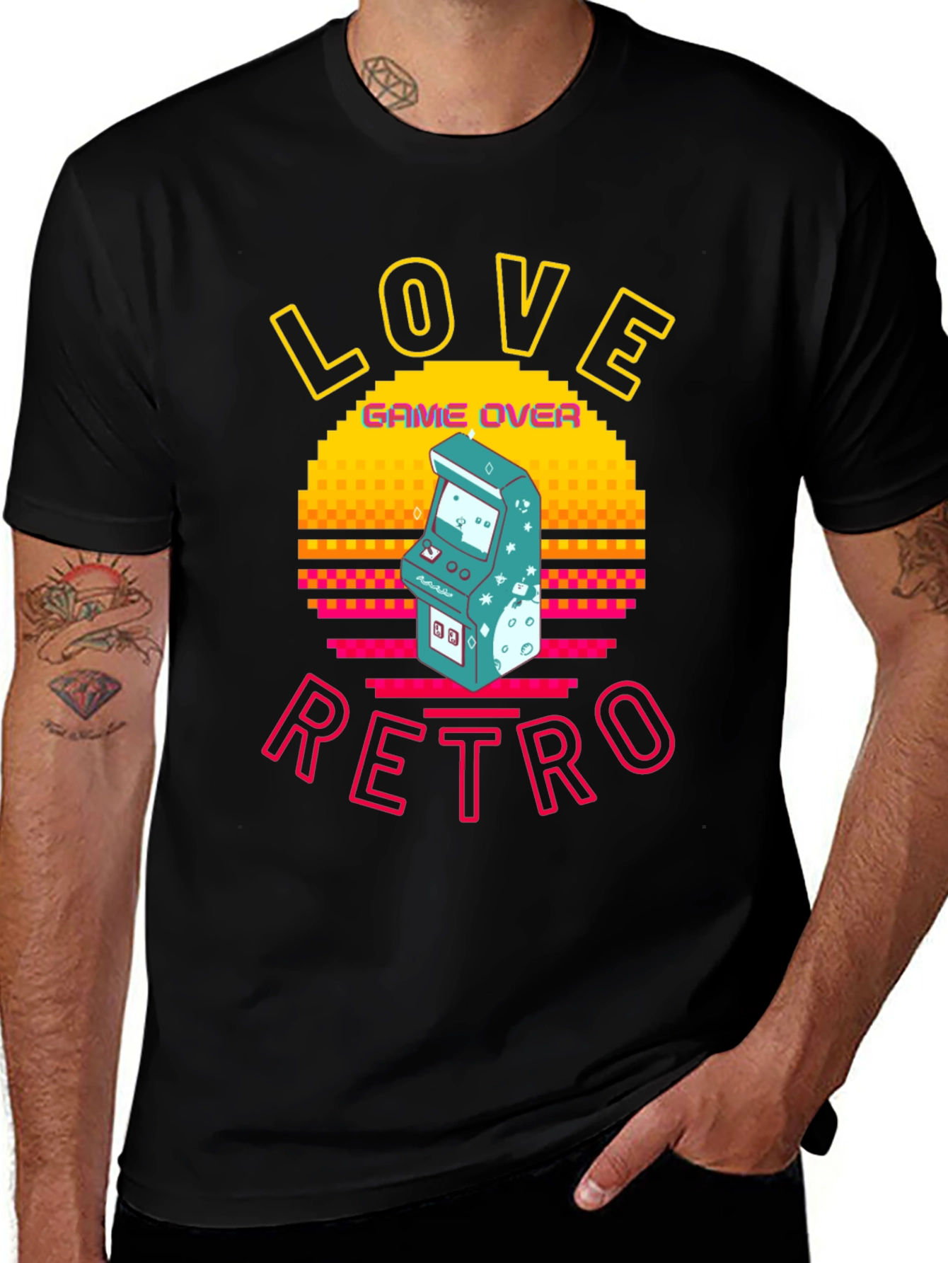 Love Retro Game Over Graphic Tee - Black