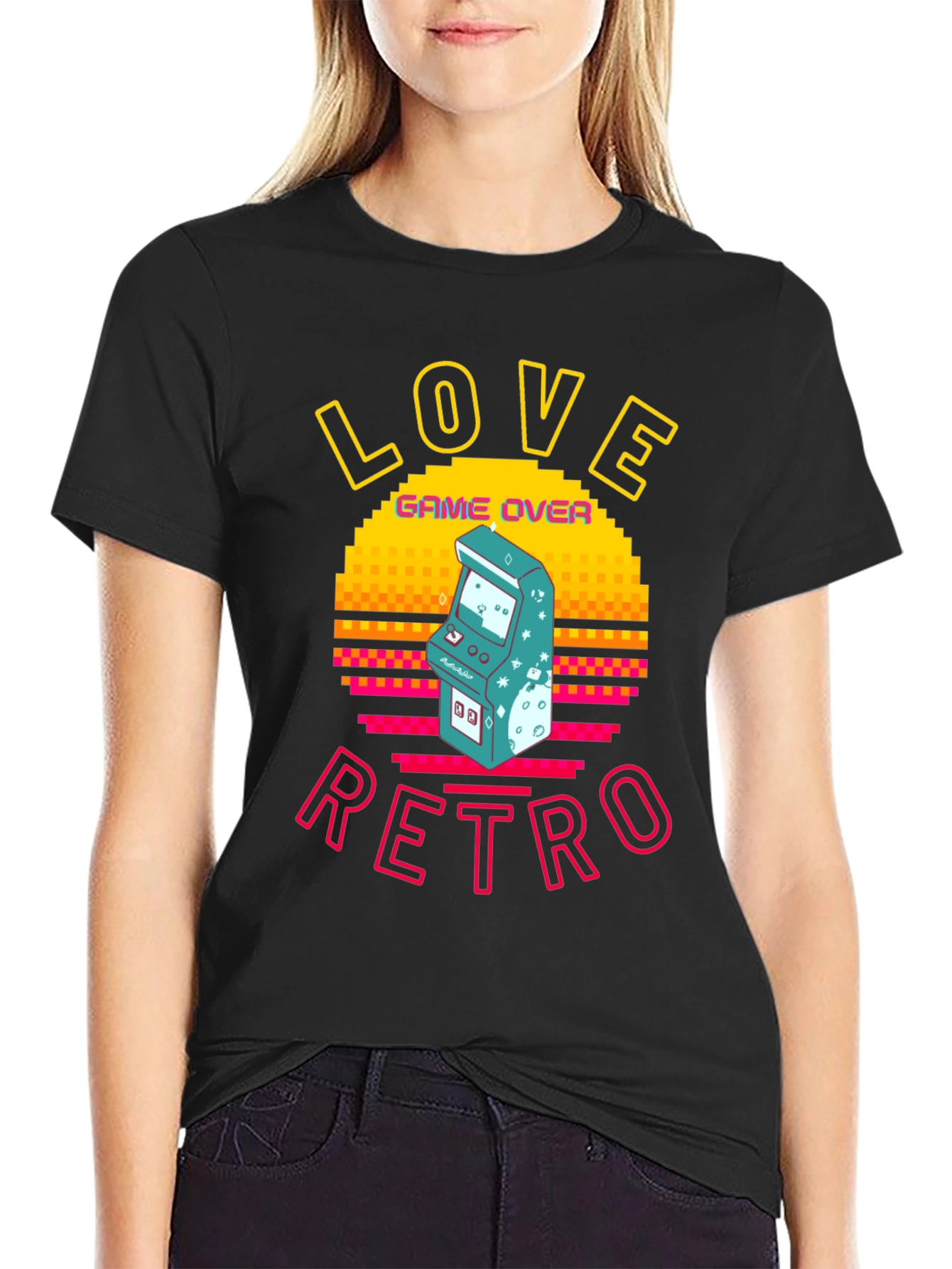 Love Retro Game Over Graphic Tee - Black