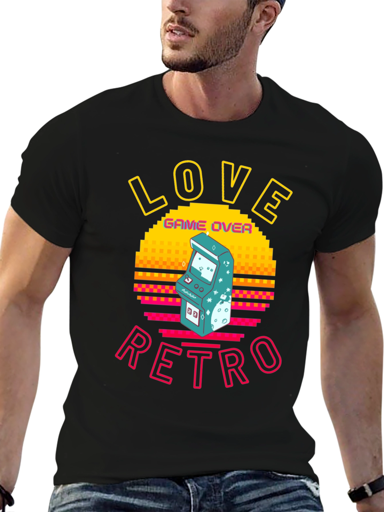 Love Retro Game Over Graphic Tee - Black