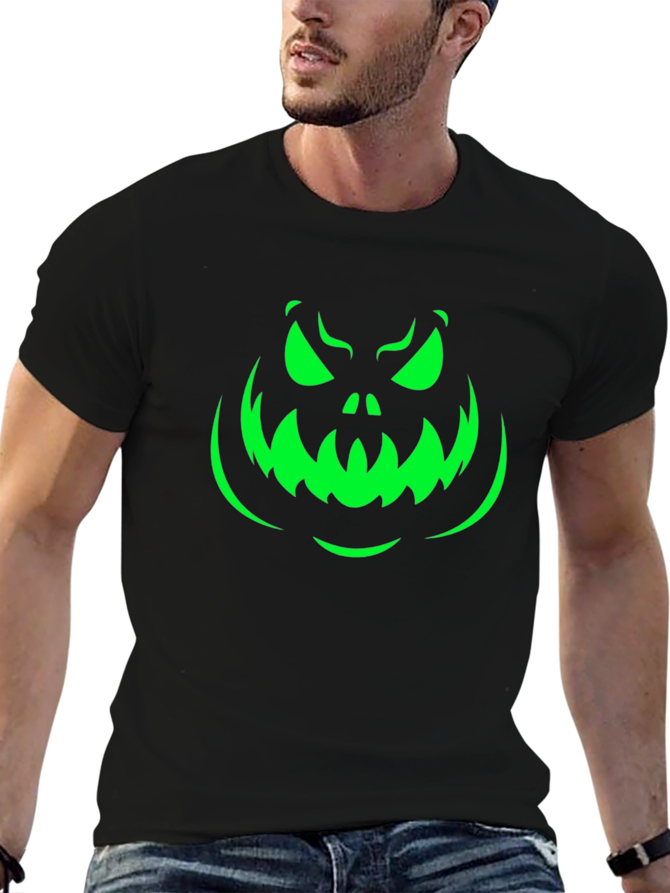 Spooky Pumpkin Face Halloween T-Shirt - Black