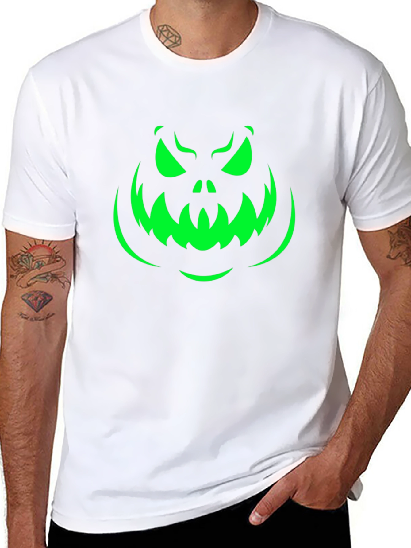 Spooky Pumpkin Face Halloween T-Shirt - Black