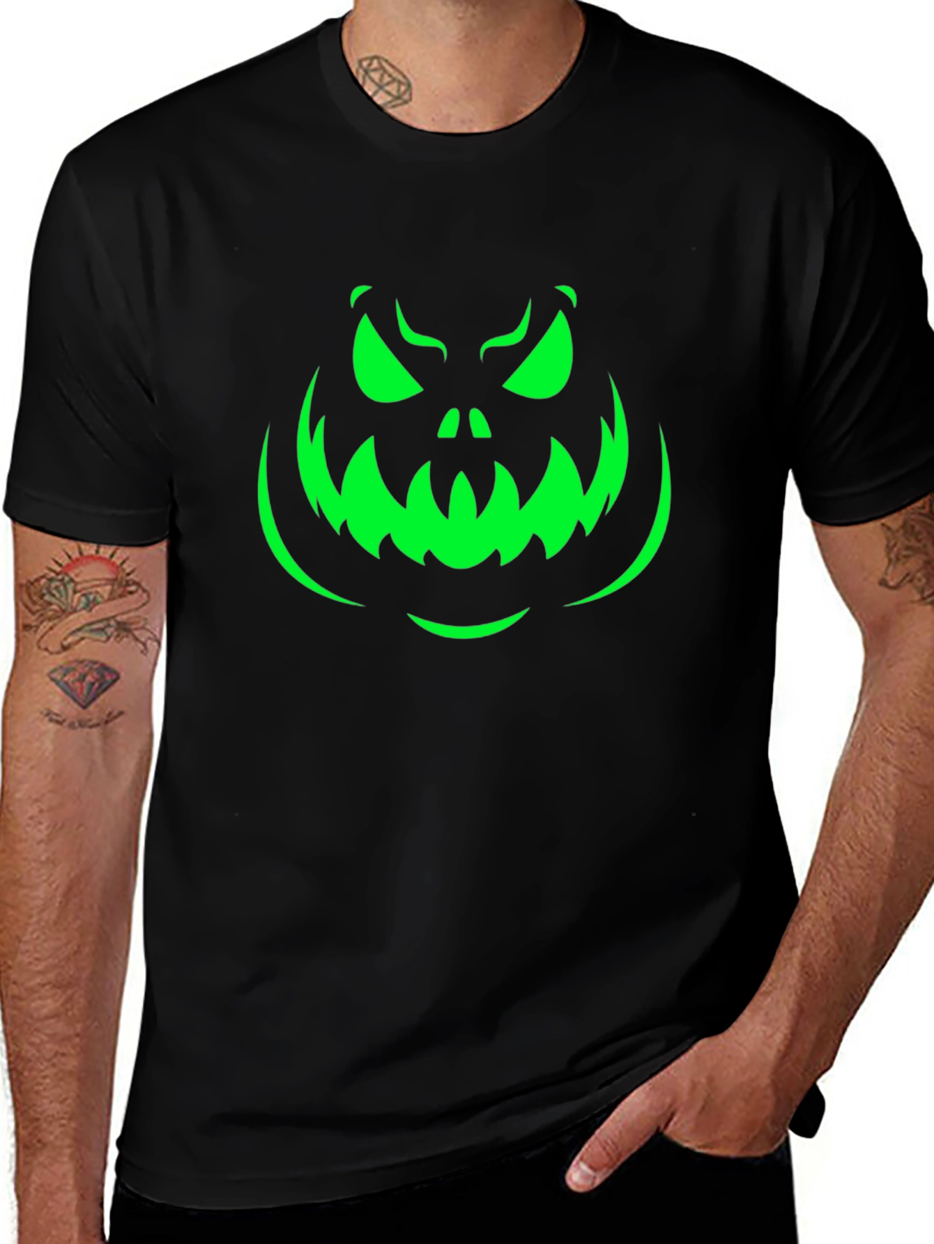 Spooky Pumpkin Face Halloween T-Shirt - Black