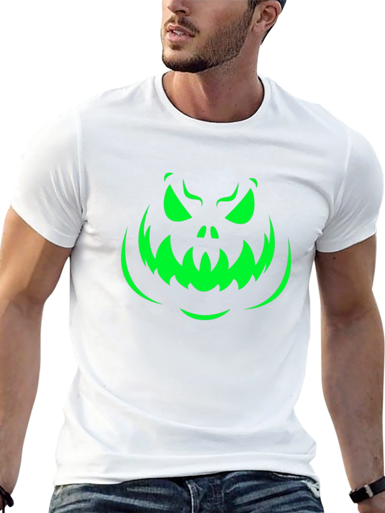 Spooky Pumpkin Face Halloween T-Shirt - Black