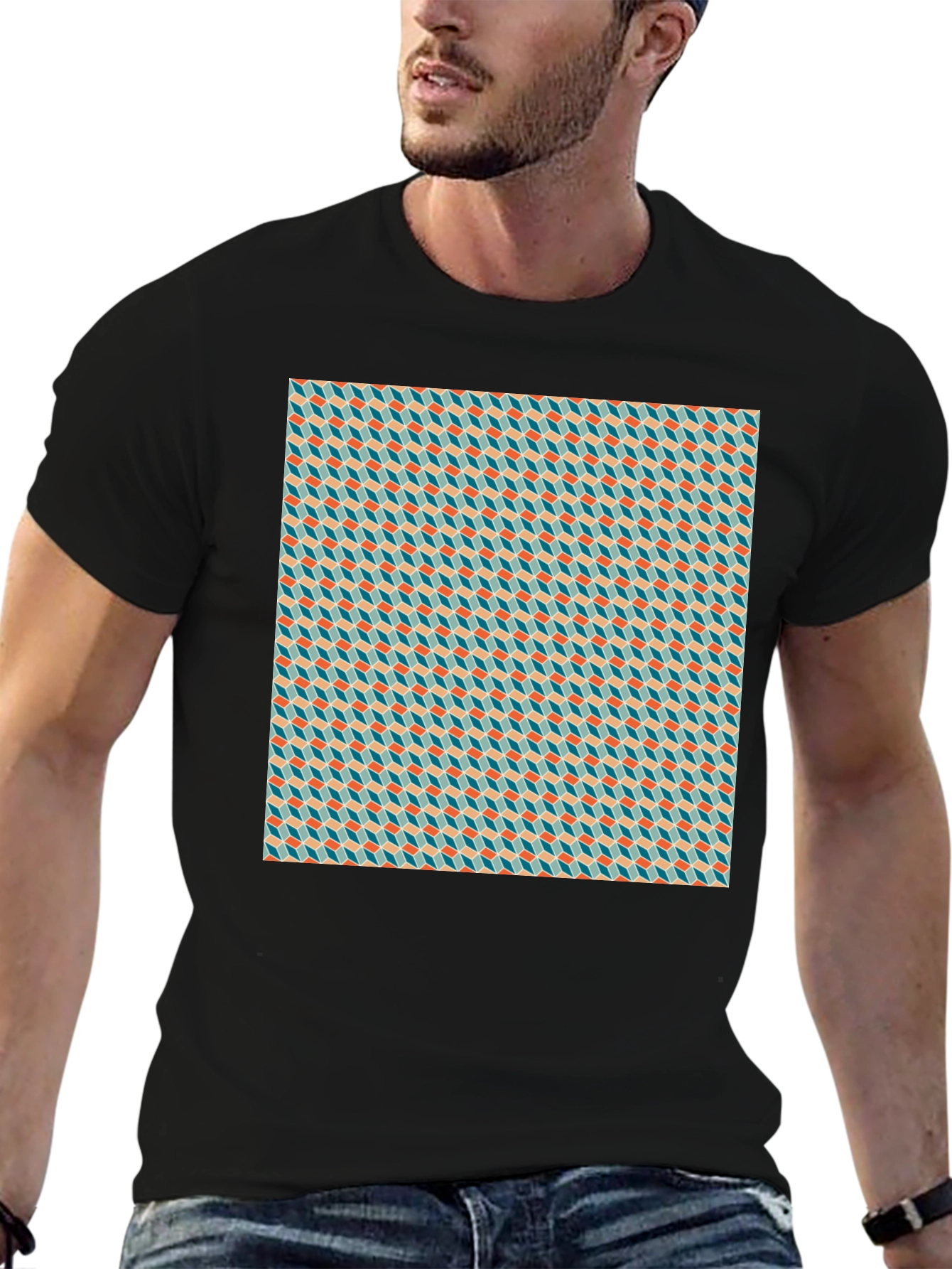 Geometric Illusion Tee - Modern Pattern Black T-Shirt