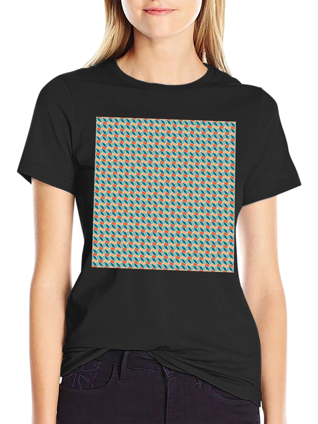 Geometric Illusion Tee - Modern Pattern Black T-Shirt