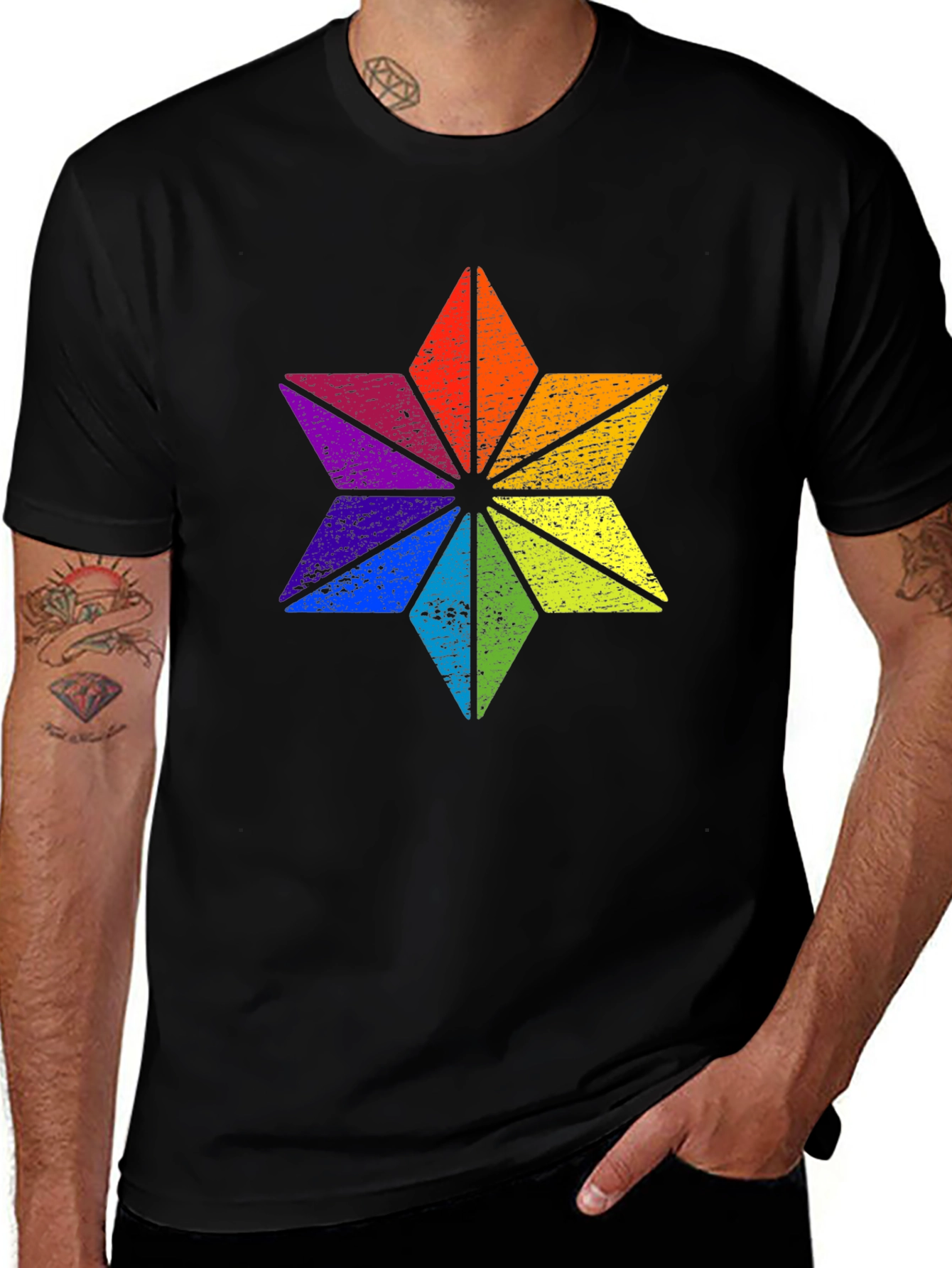 Rainbow Star Graphic Black T-Shirt