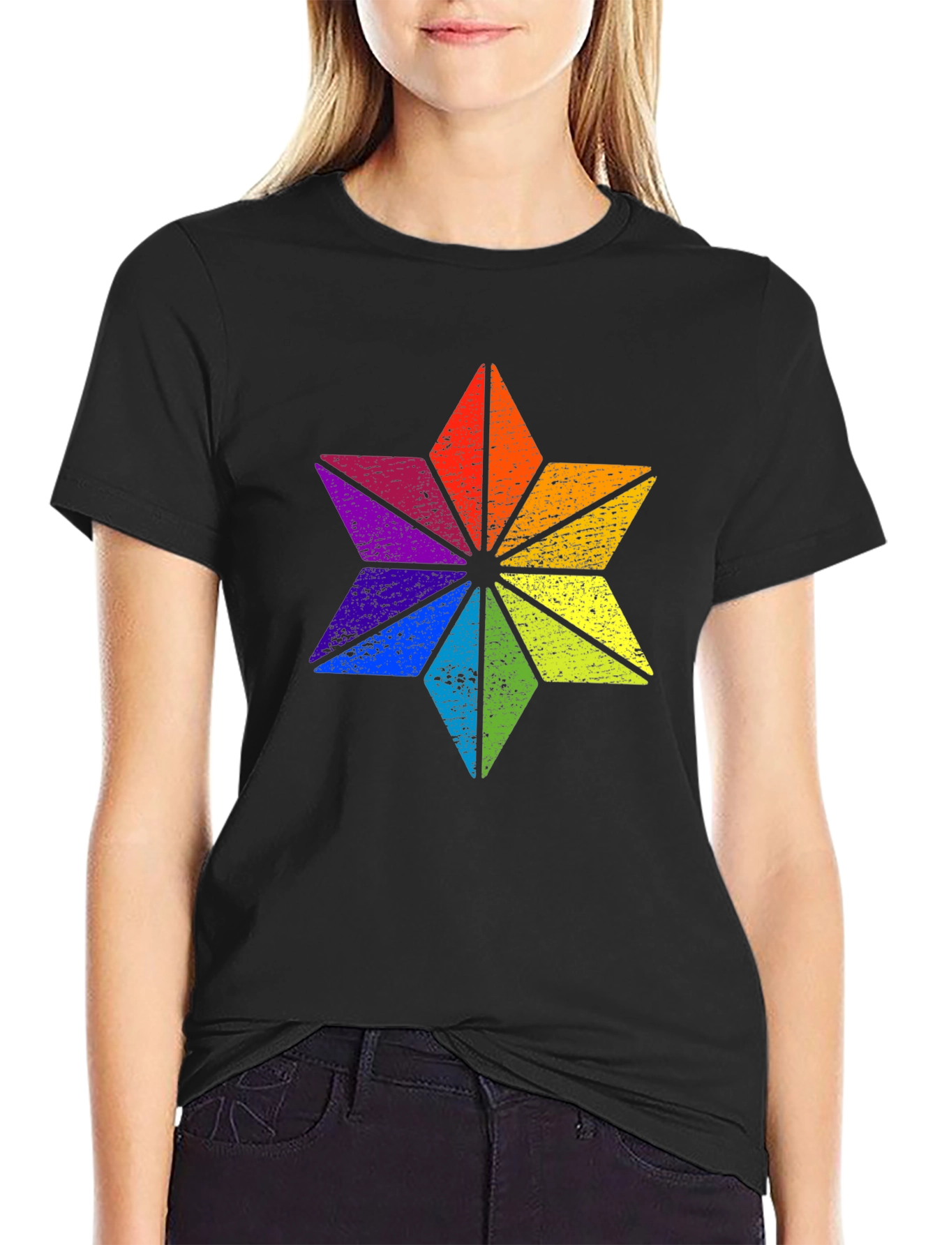 Rainbow Star Graphic Black T-Shirt