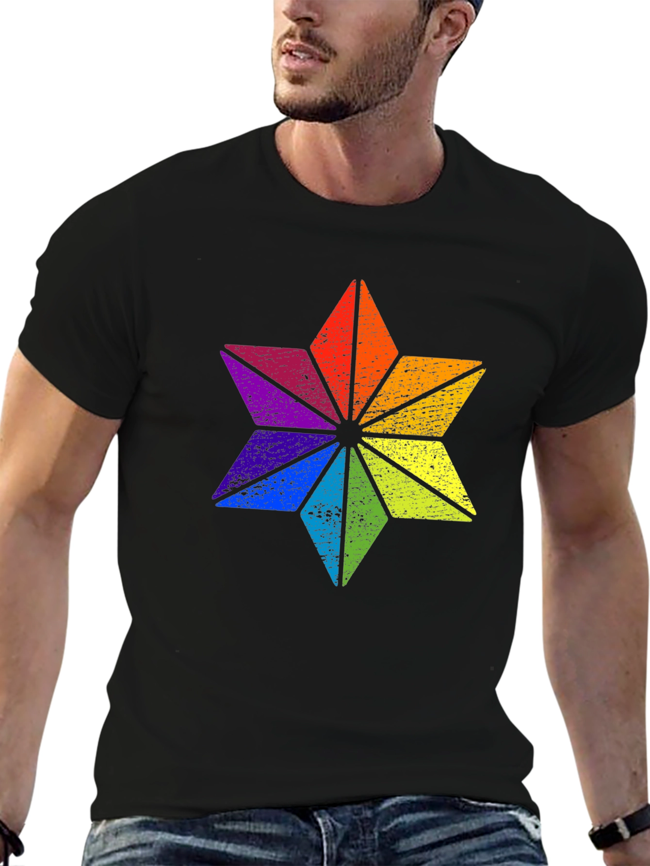 Rainbow Star Graphic Black T-Shirt