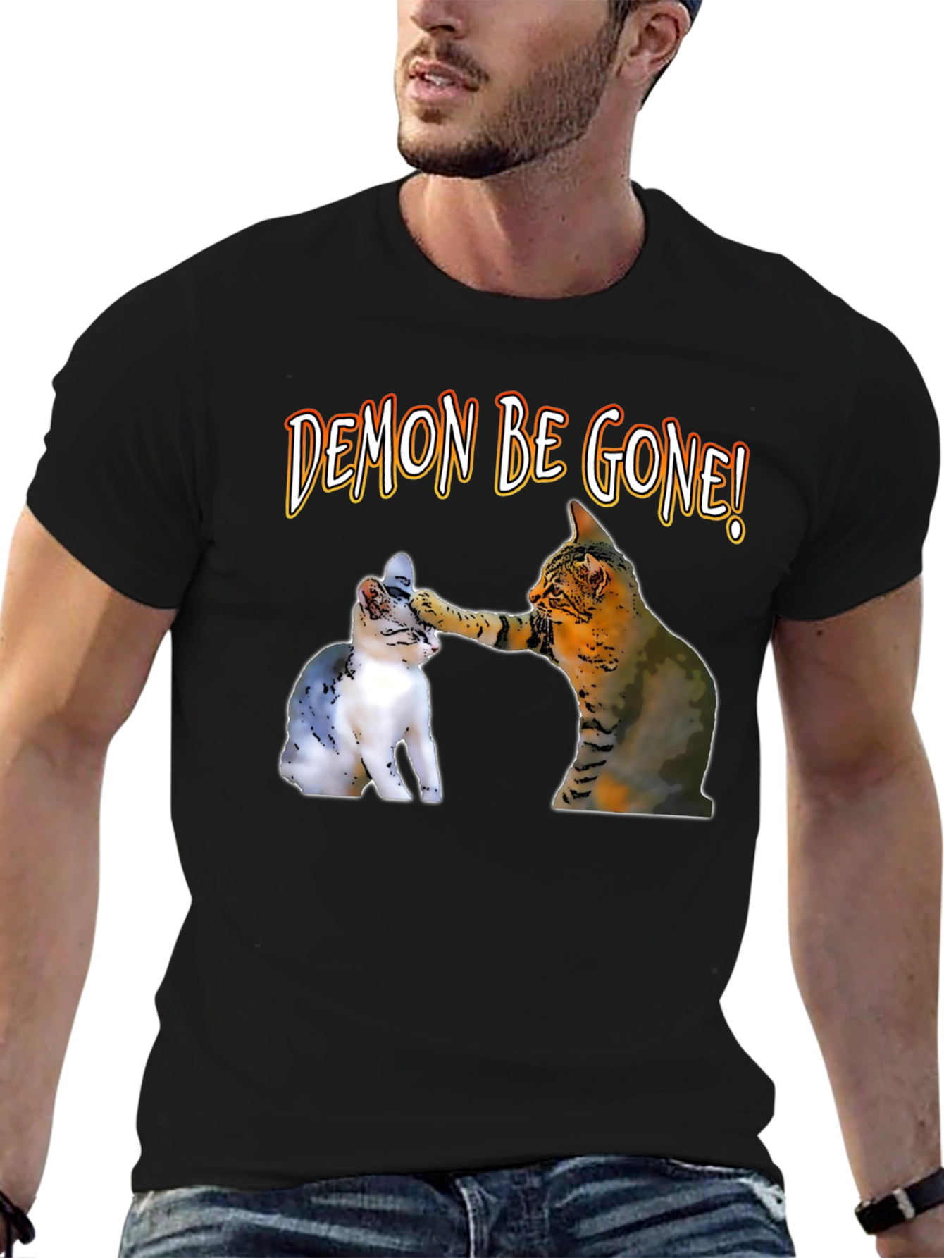 Demon Be Gone! Cat T-Shirt - Funny Graphic Tee