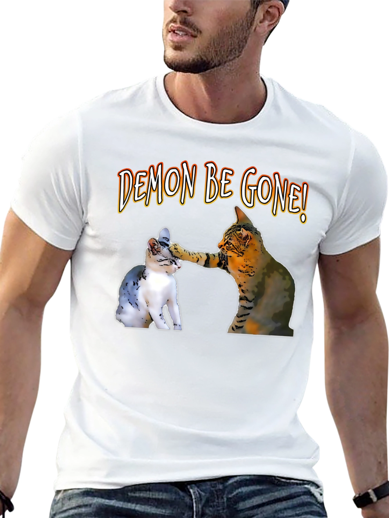 Demon Be Gone! Cat T-Shirt - Funny Graphic Tee
