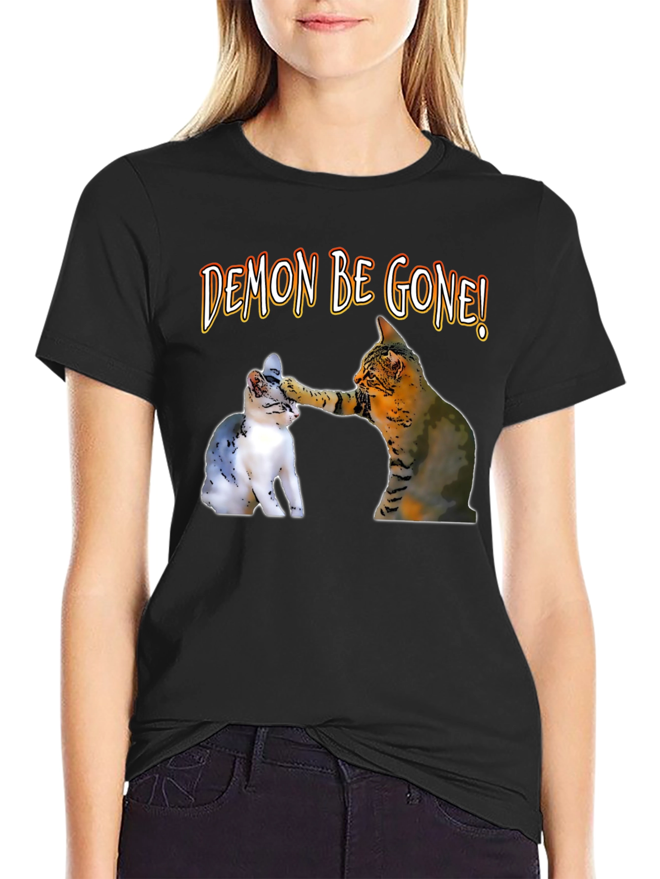 Demon Be Gone! Cat T-Shirt - Funny Graphic Tee