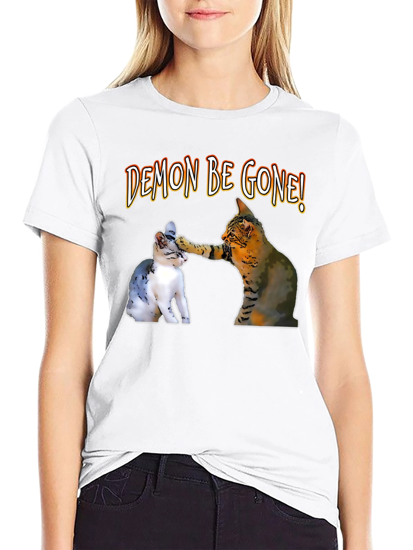 Demon Be Gone! Cat T-Shirt - Funny Graphic Tee