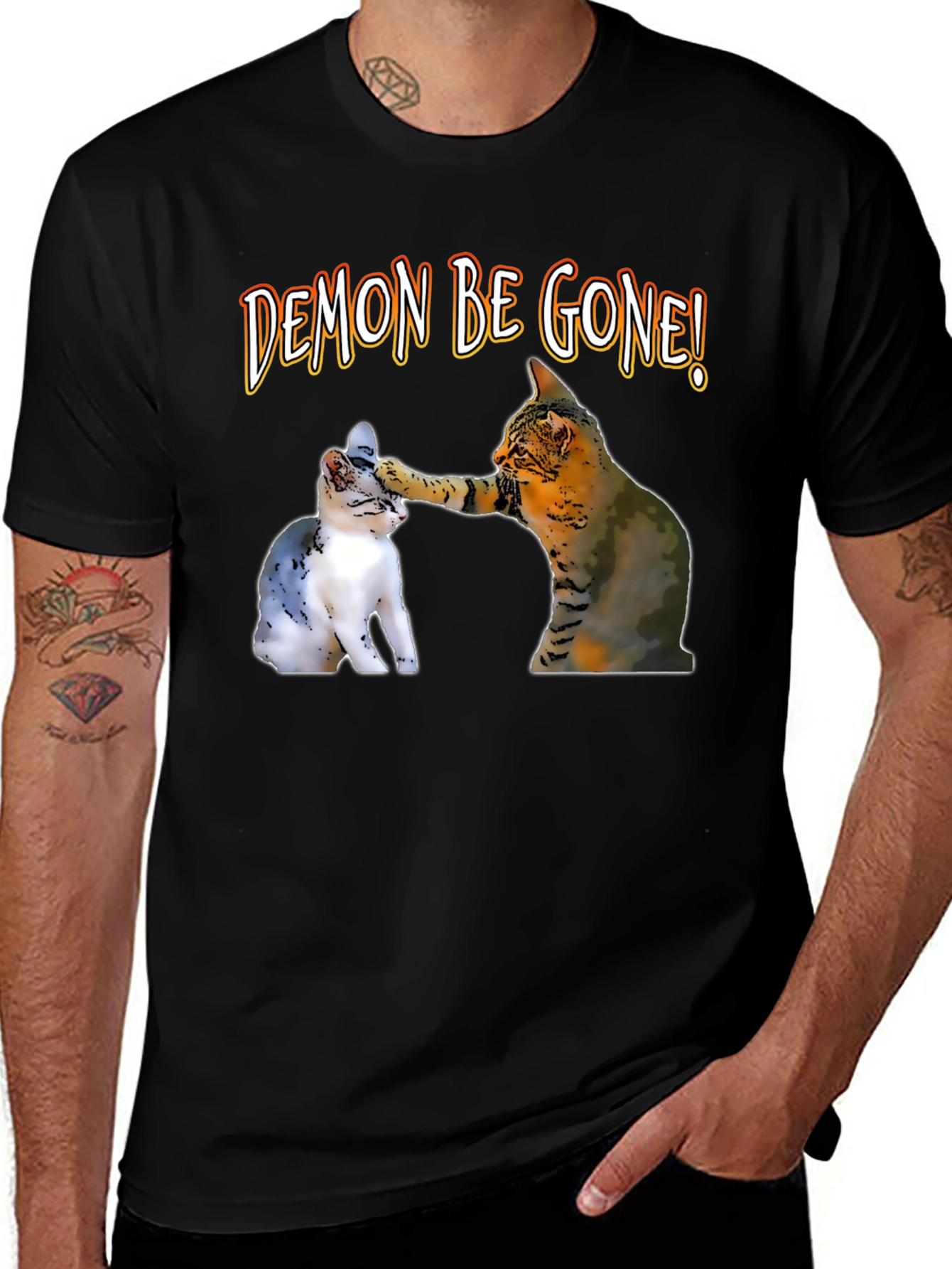 Demon Be Gone! Cat T-Shirt - Funny Graphic Tee