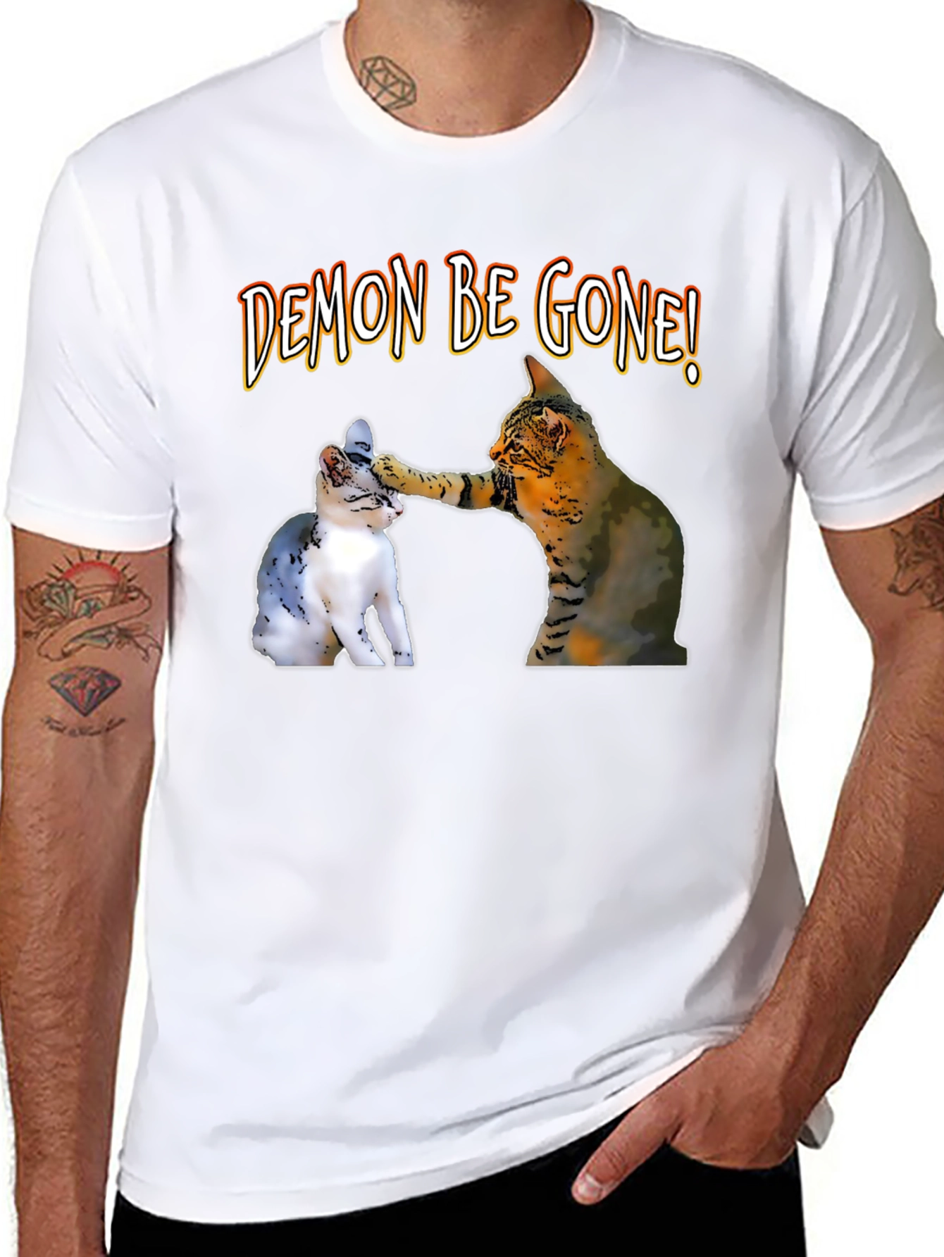 Demon Be Gone! Cat T-Shirt - Funny Graphic Tee