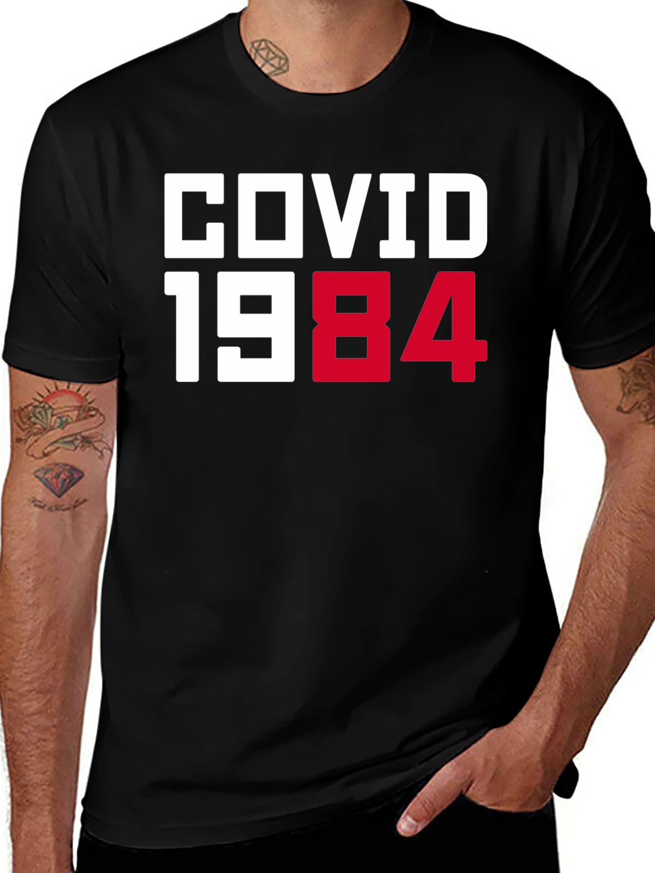 COVID 1984 Black T-Shirt - Novelty Graphic Tee