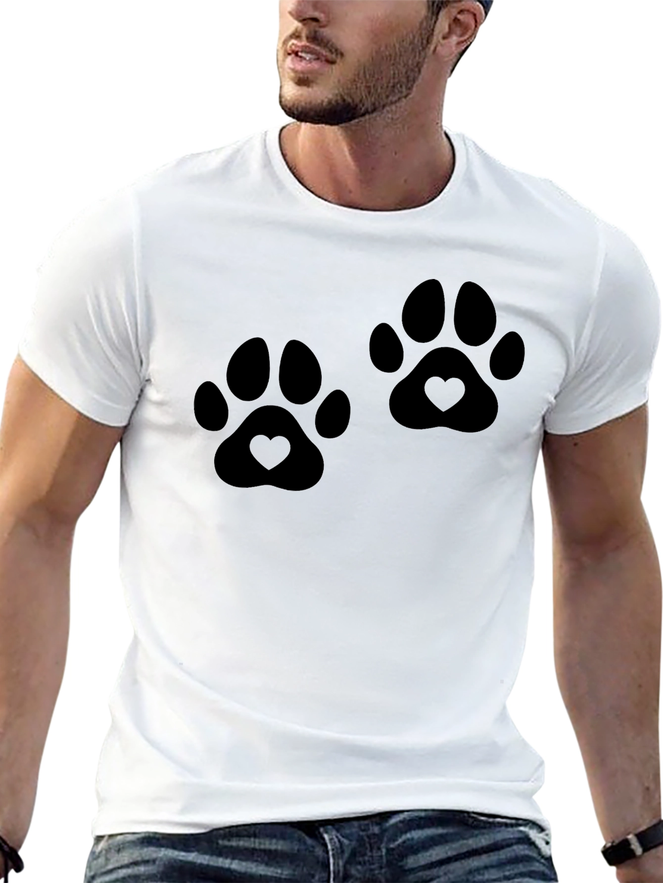 Heart Paw Print Graphic Black T-Shirt