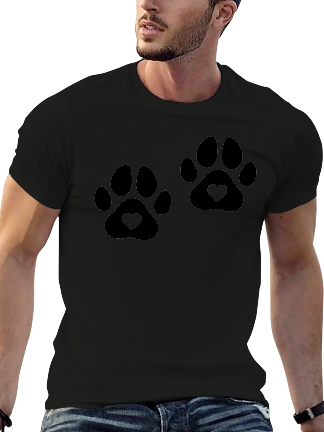 Heart Paw Print Graphic Black T-Shirt