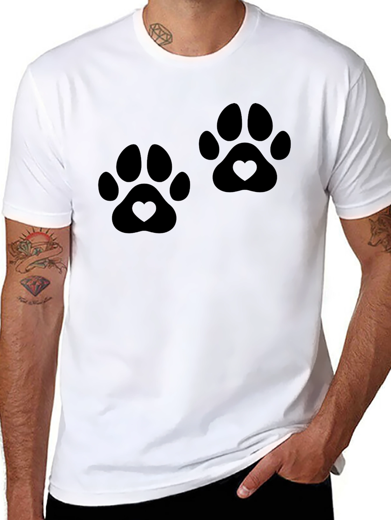 Heart Paw Print Graphic Black T-Shirt