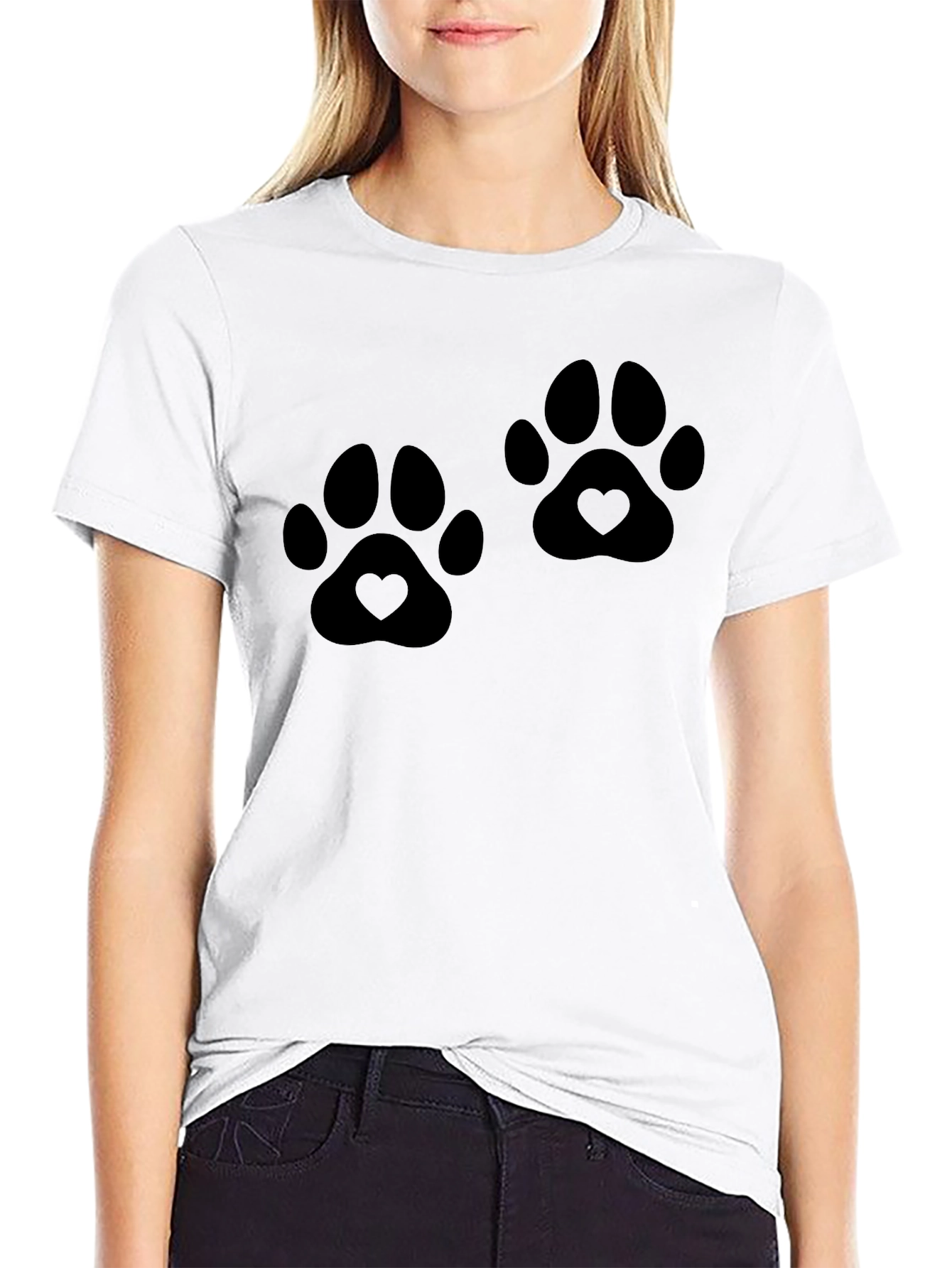 Heart Paw Print Graphic Black T-Shirt