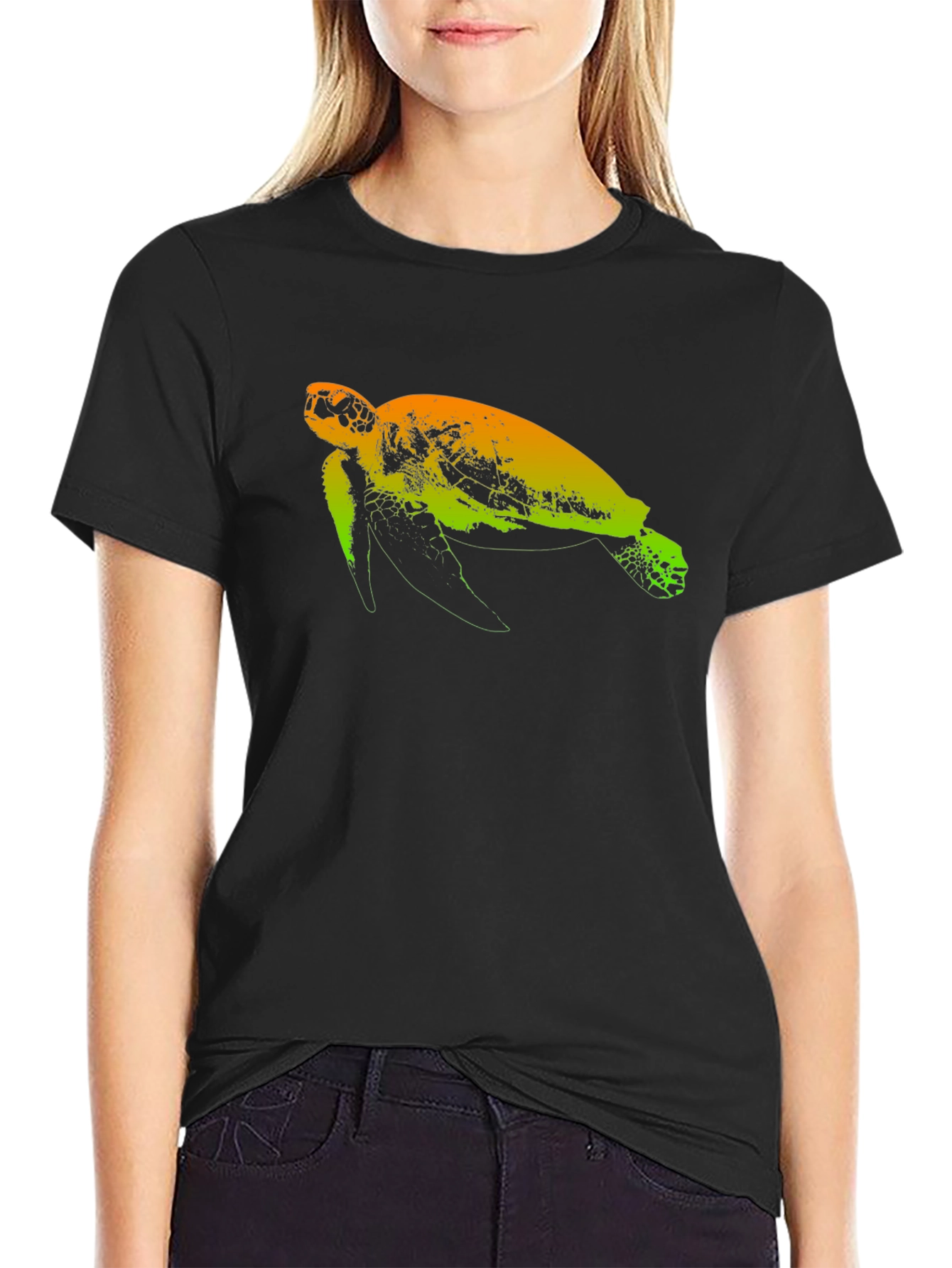 Sea Turtle Graphic Tee - Black Cotton T-Shirt