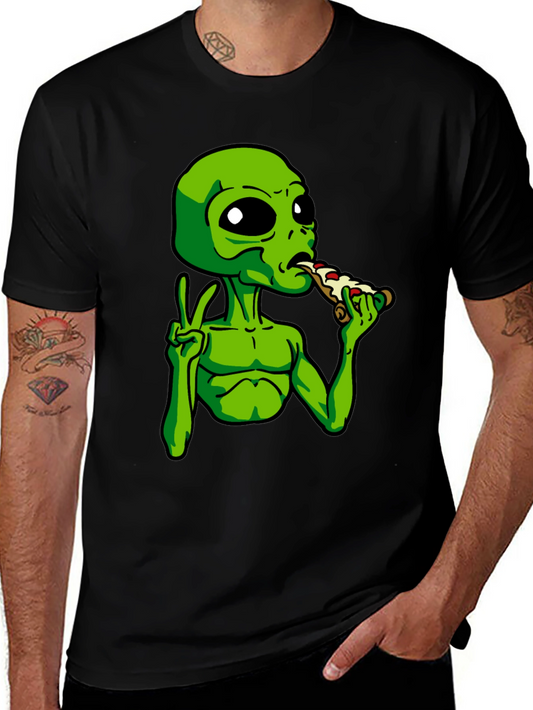 Alien Peace Pizza Graphic T-Shirt