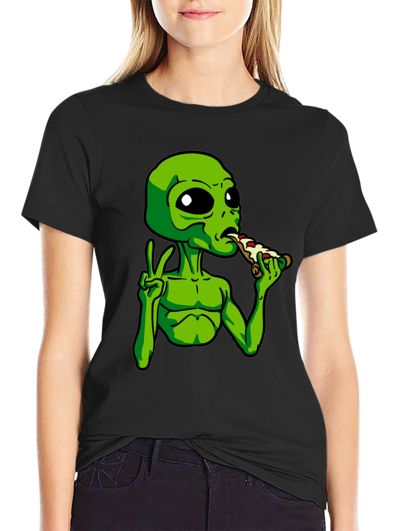Alien Peace Pizza Graphic T-Shirt