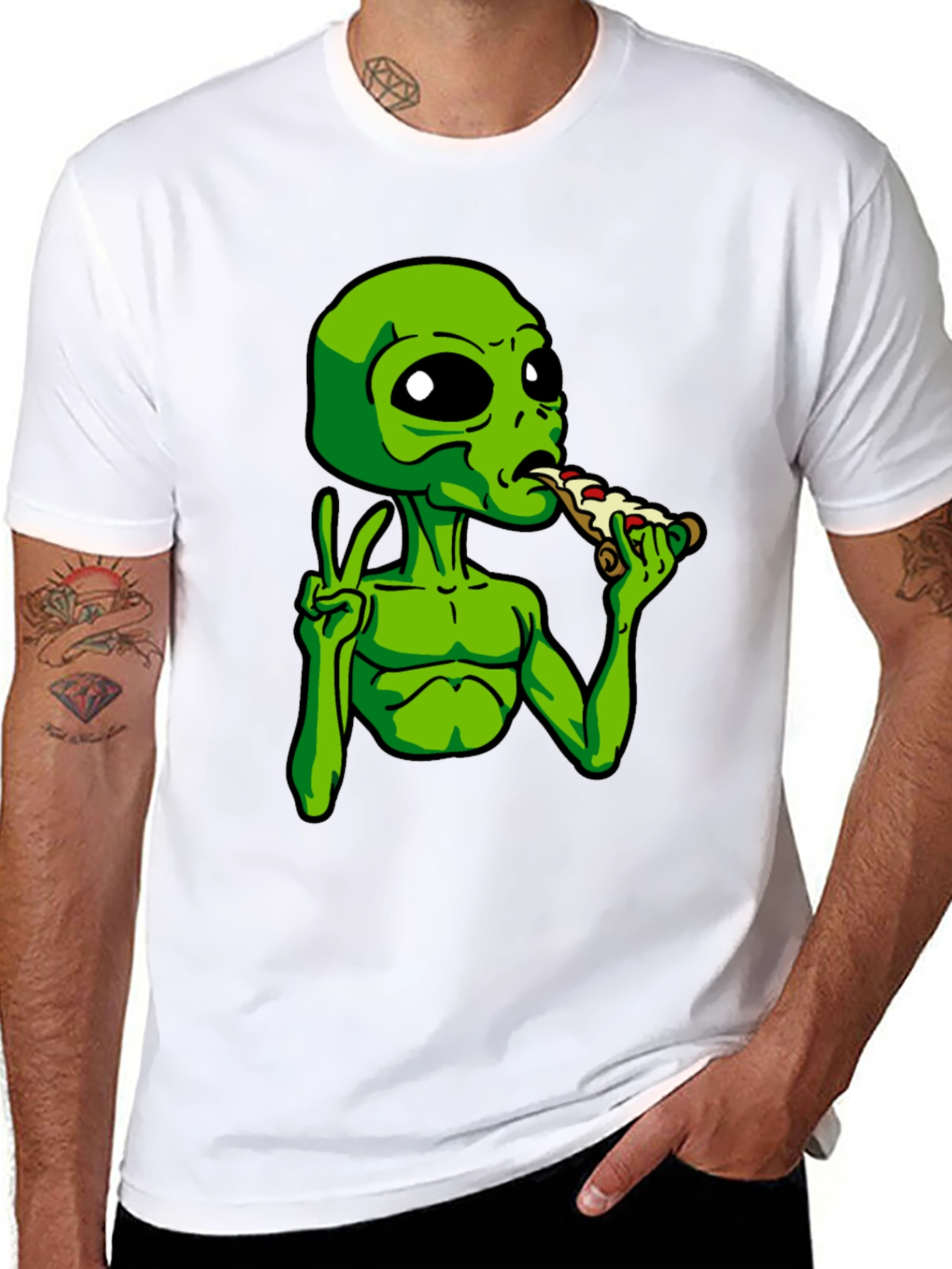 Alien Peace Pizza Graphic T-Shirt