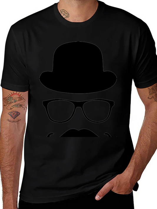 Retro Silhouette T-Shirt - Hat Glasses & Mustache
