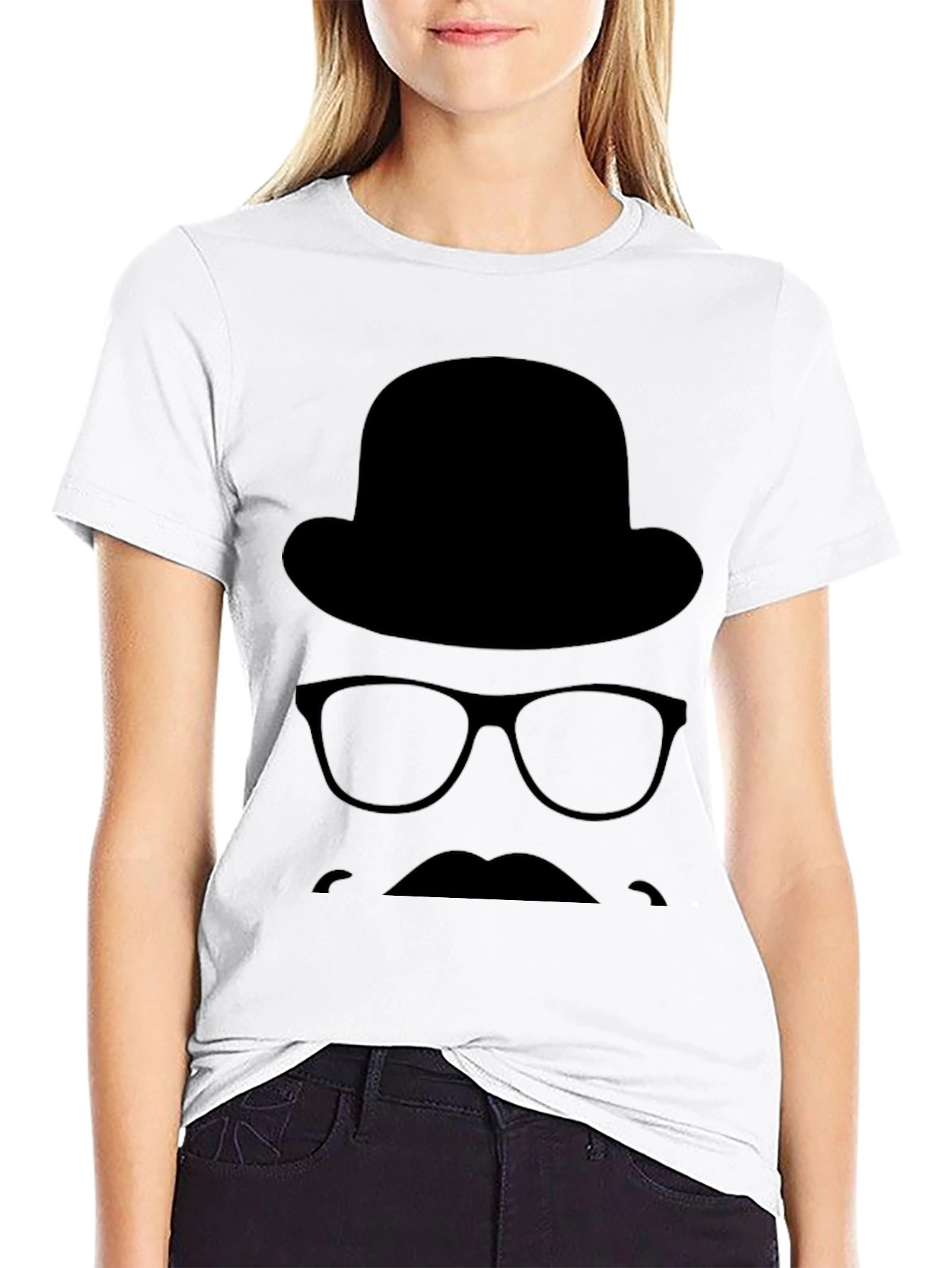 Retro Silhouette T-Shirt - Hat Glasses & Mustache