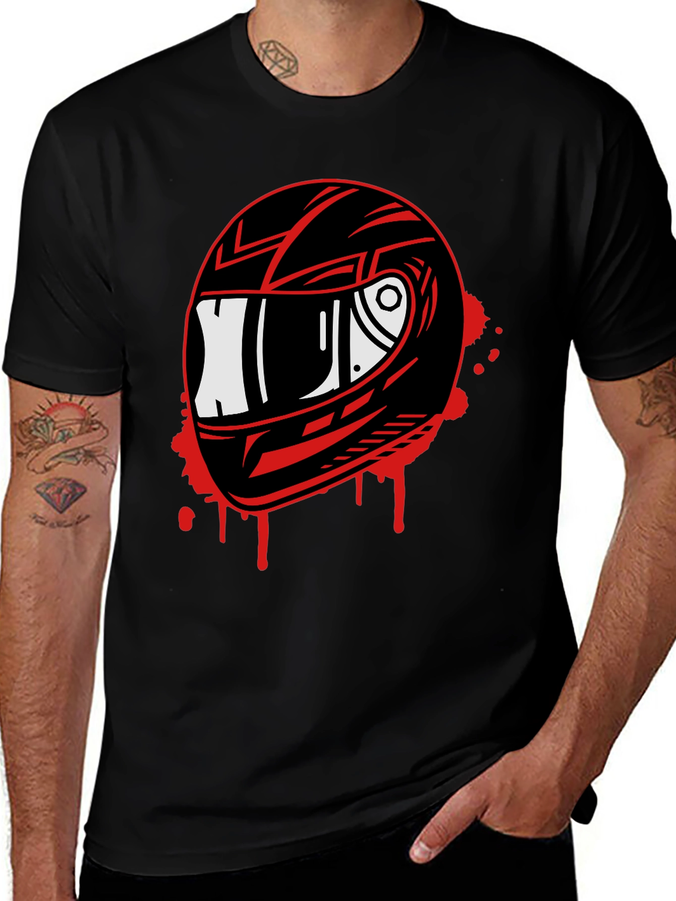 Motorcycle Helmet Graphic Tee - Black