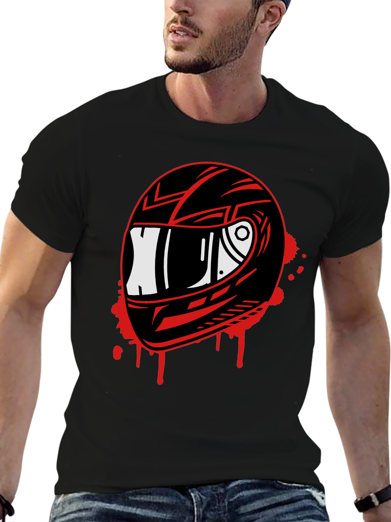Motorcycle Helmet Graphic Tee - Black