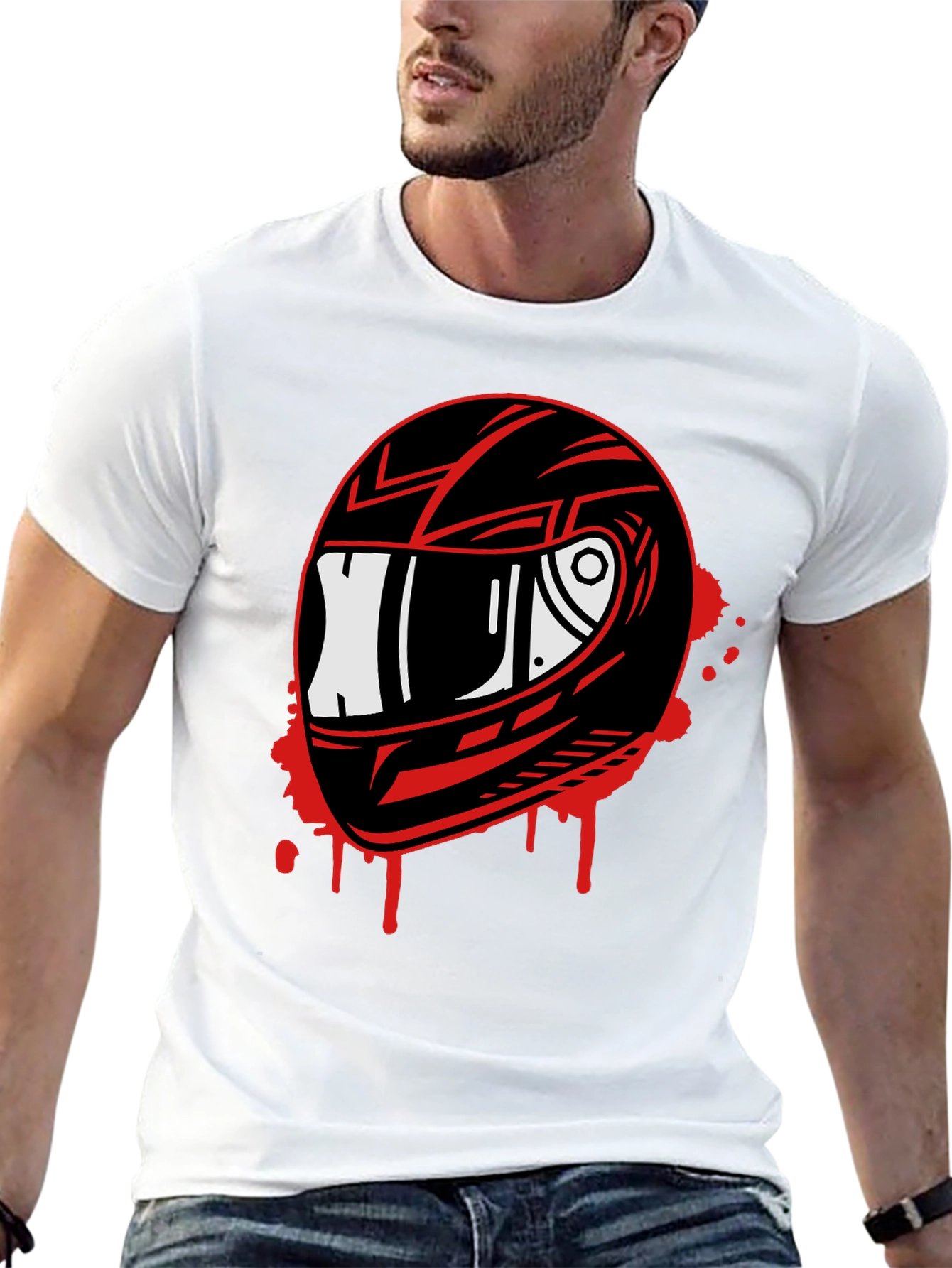 Motorcycle Helmet Graphic Tee - Black