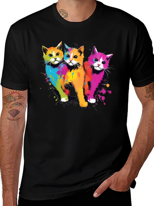 Colorful Cats Graphic Black T-Shirt