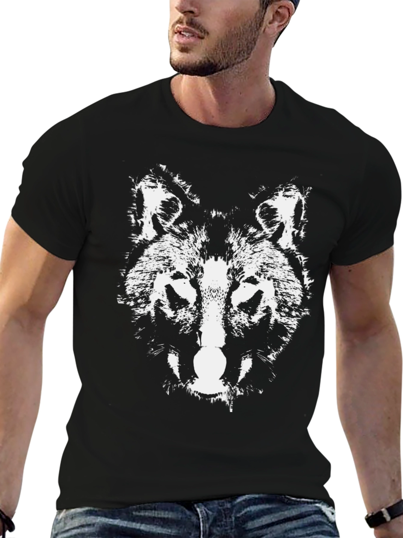 Wolf Graphic Print Black Cotton Tee