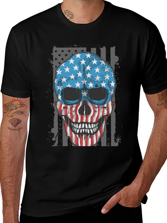 American Flag Skull Graphic T-Shirt Patriotic USA Tee