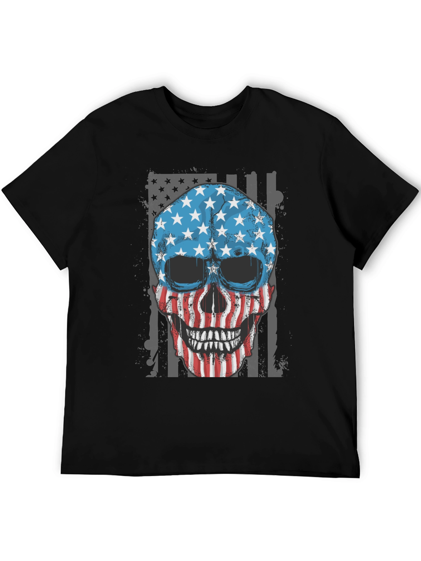American Flag Skull Graphic T-Shirt Patriotic USA Tee