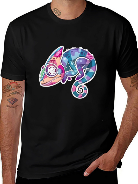 Cool Chameleon Graphic Tee - Black Cotton