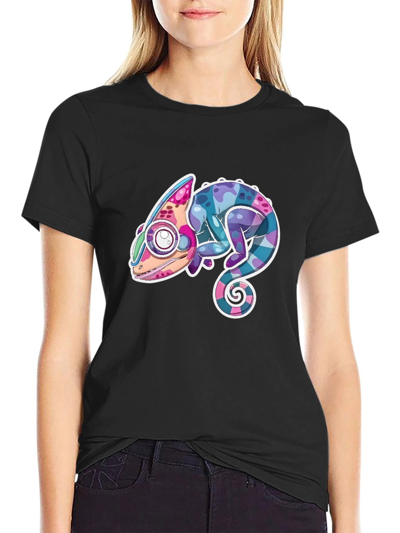 Cool Chameleon Graphic Tee - Black Cotton