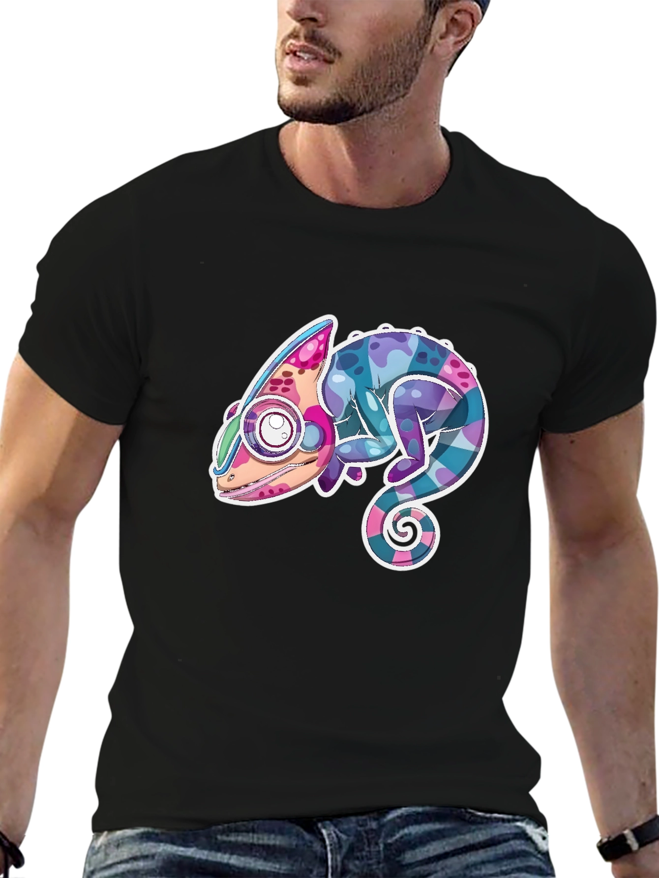 Cool Chameleon Graphic Tee - Black Cotton