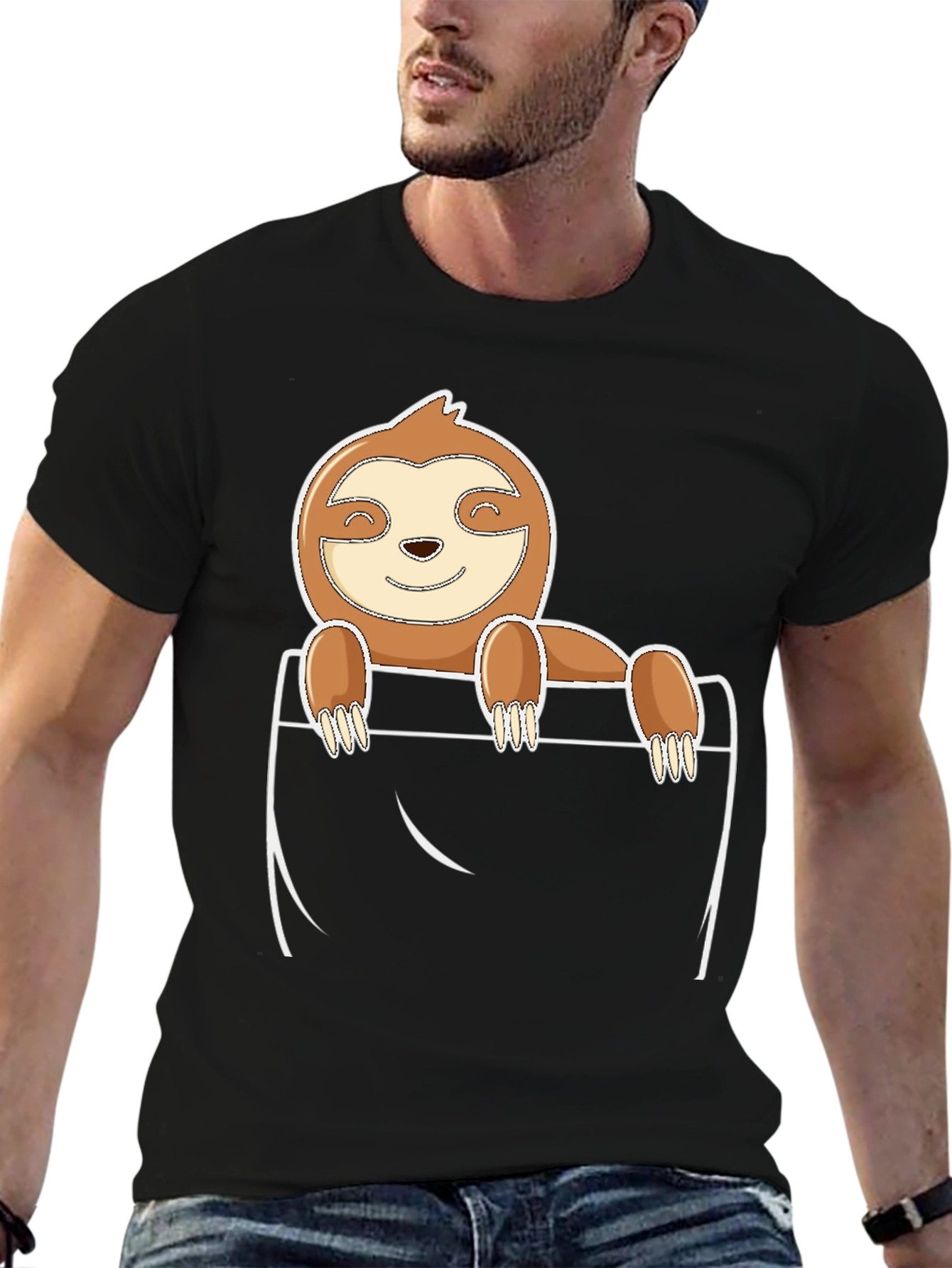 Sloth Pocket T-Shirt - Cute Cartoon Animal Tee
