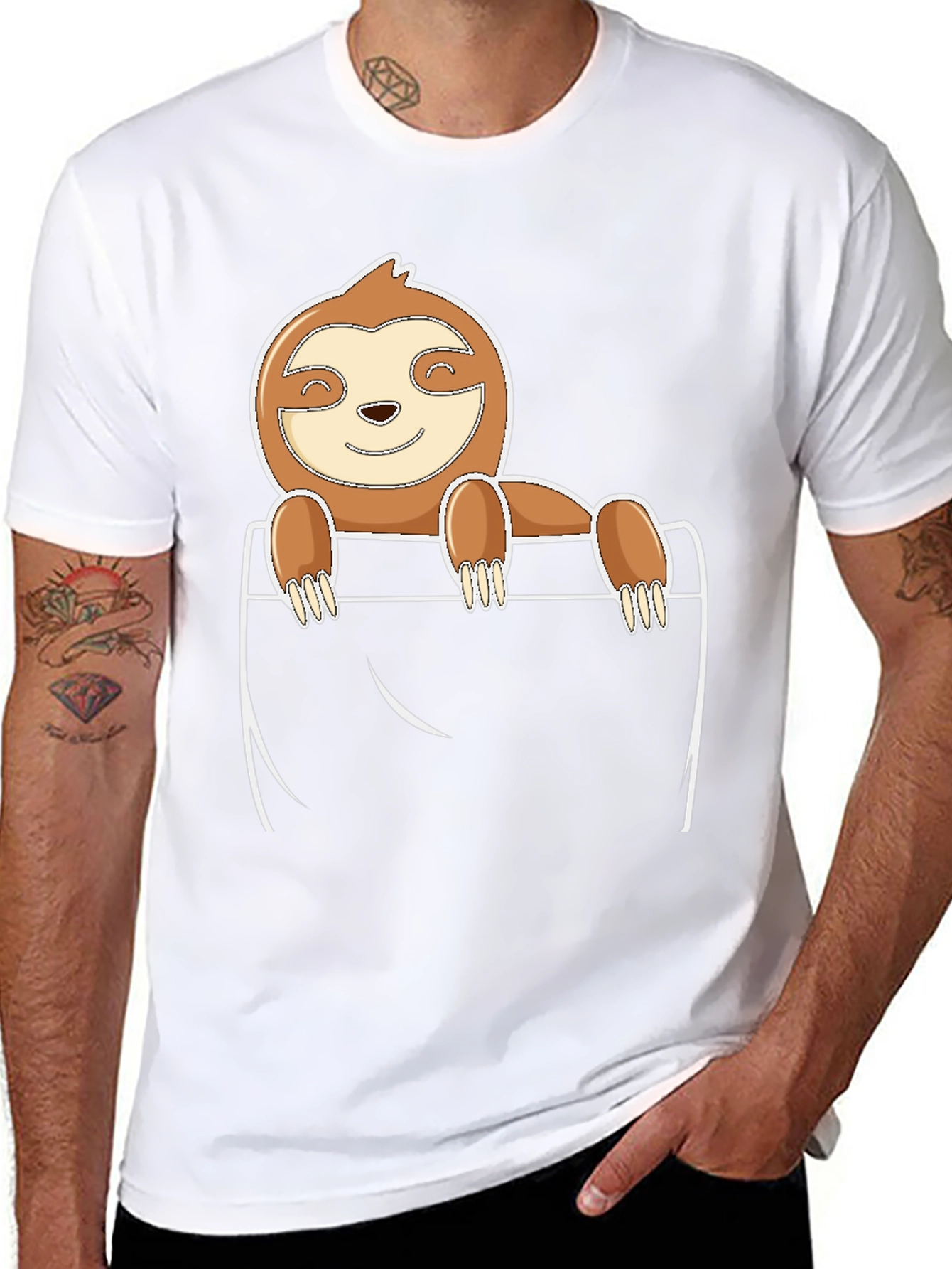 Sloth Pocket T-Shirt - Cute Cartoon Animal Tee
