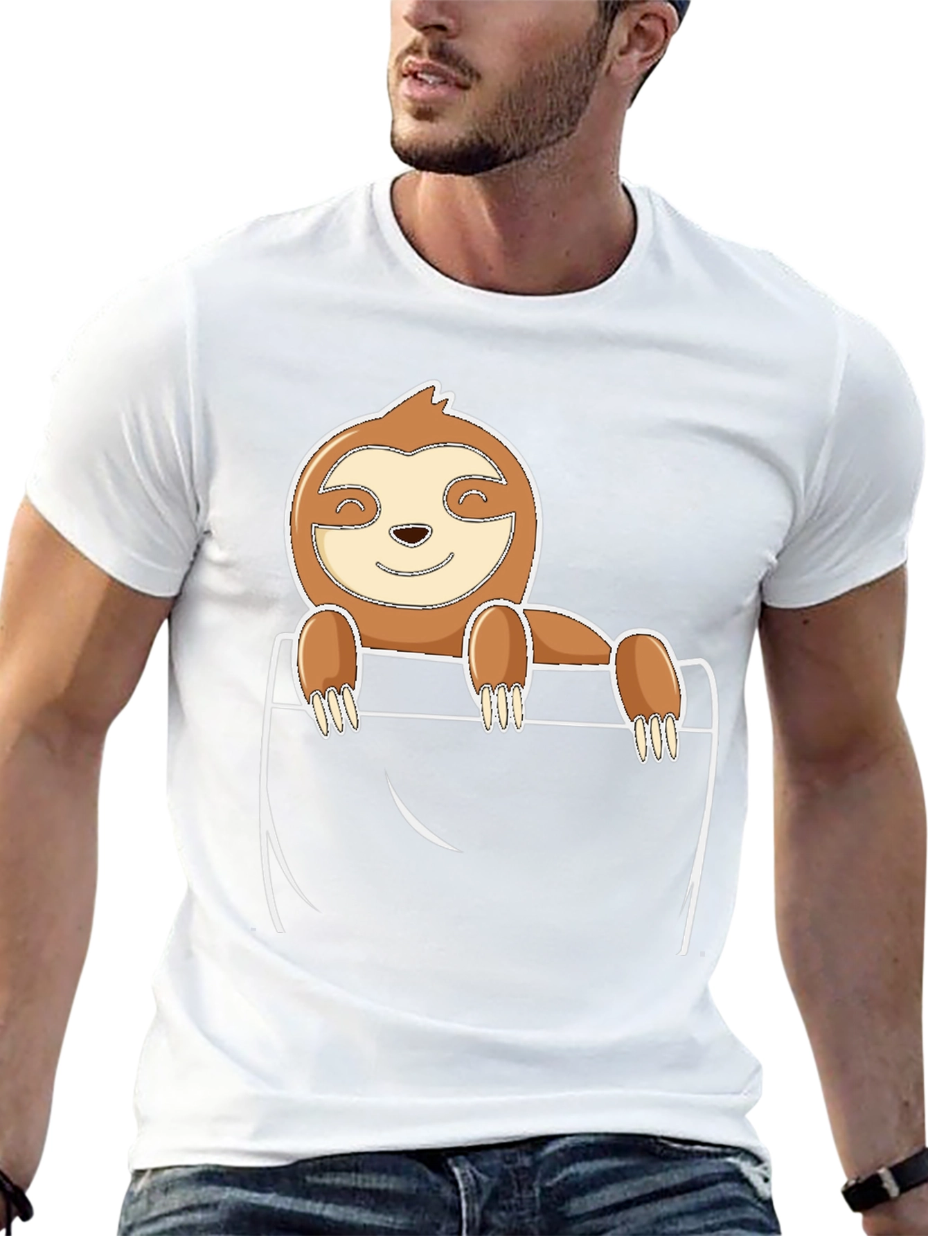 Sloth Pocket T-Shirt - Cute Cartoon Animal Tee