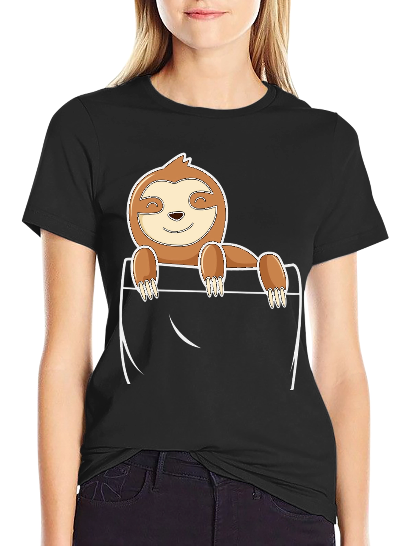 Sloth Pocket T-Shirt - Cute Cartoon Animal Tee