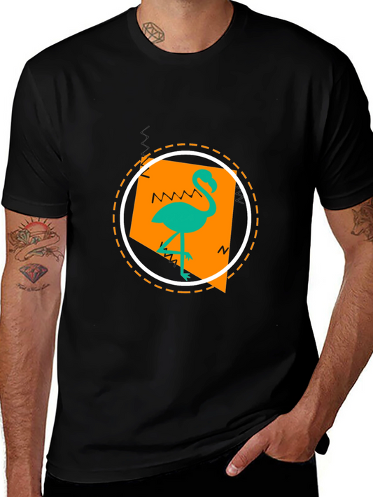 Tropical Flamingo Graphic Print Black T-Shirt