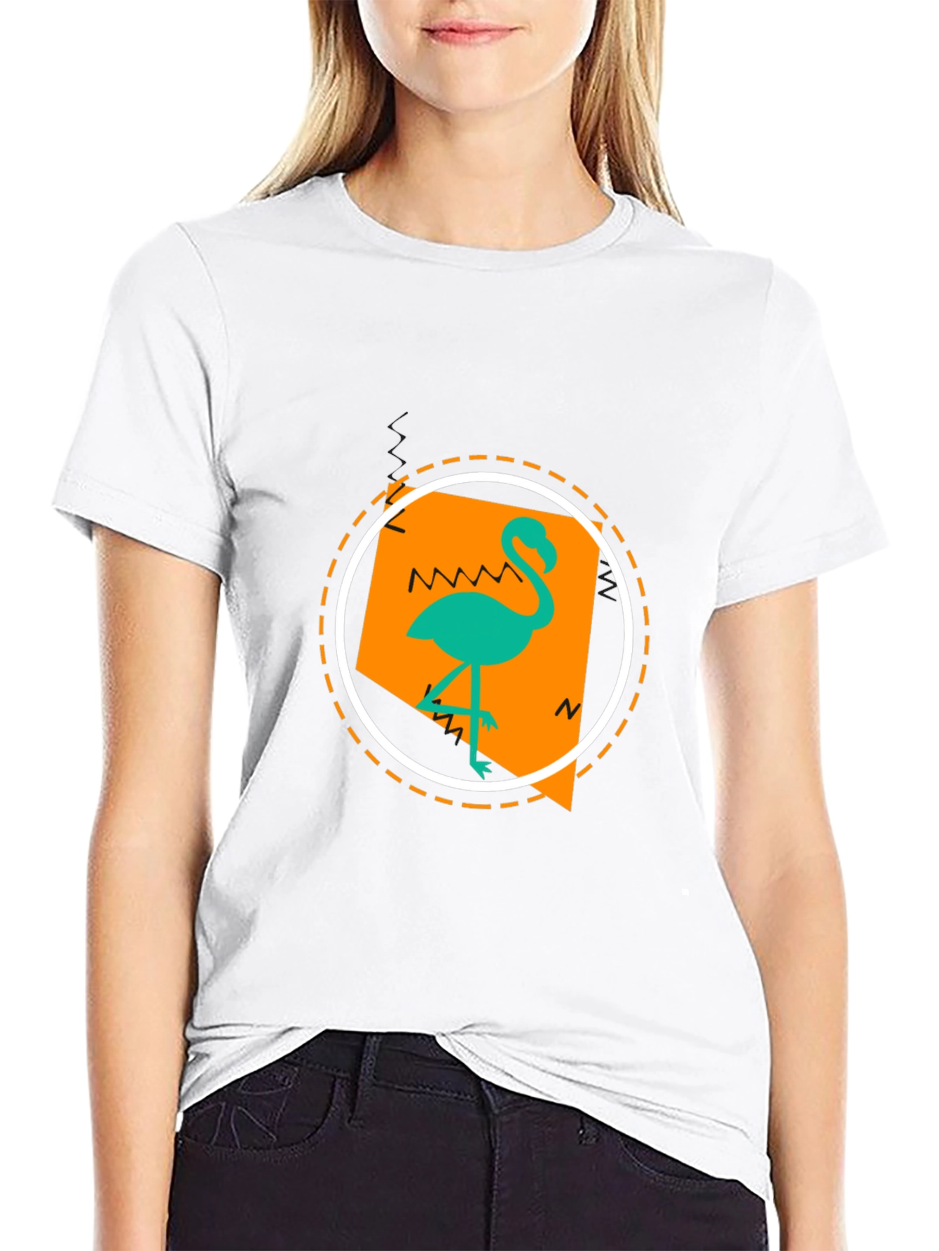 Tropical Flamingo Graphic Print Black T-Shirt