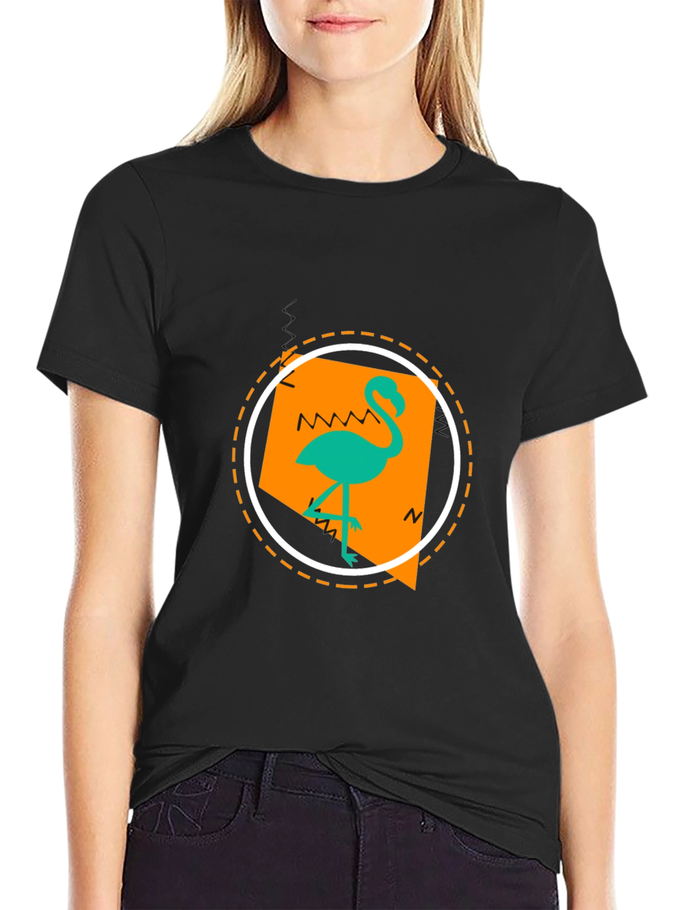Tropical Flamingo Graphic Print Black T-Shirt