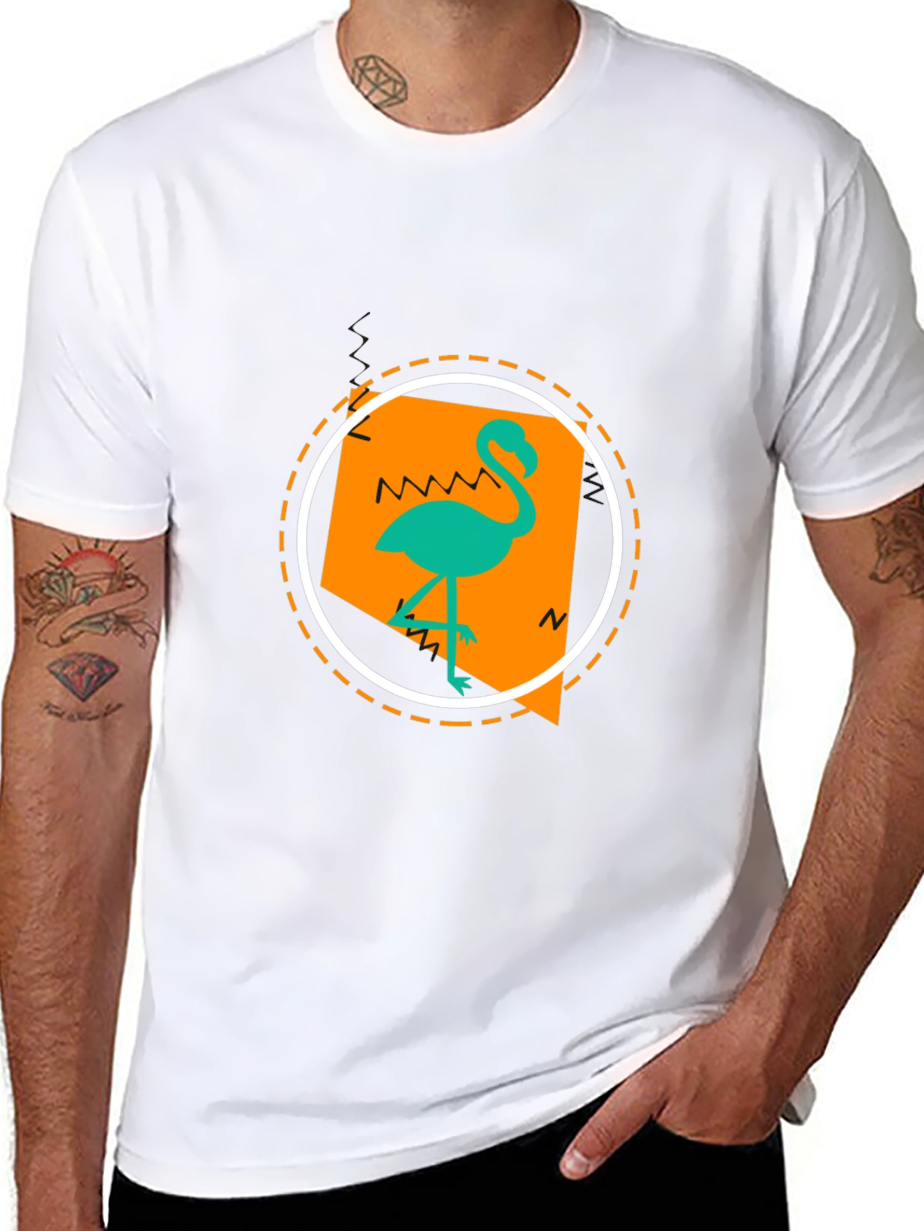 Tropical Flamingo Graphic Print Black T-Shirt