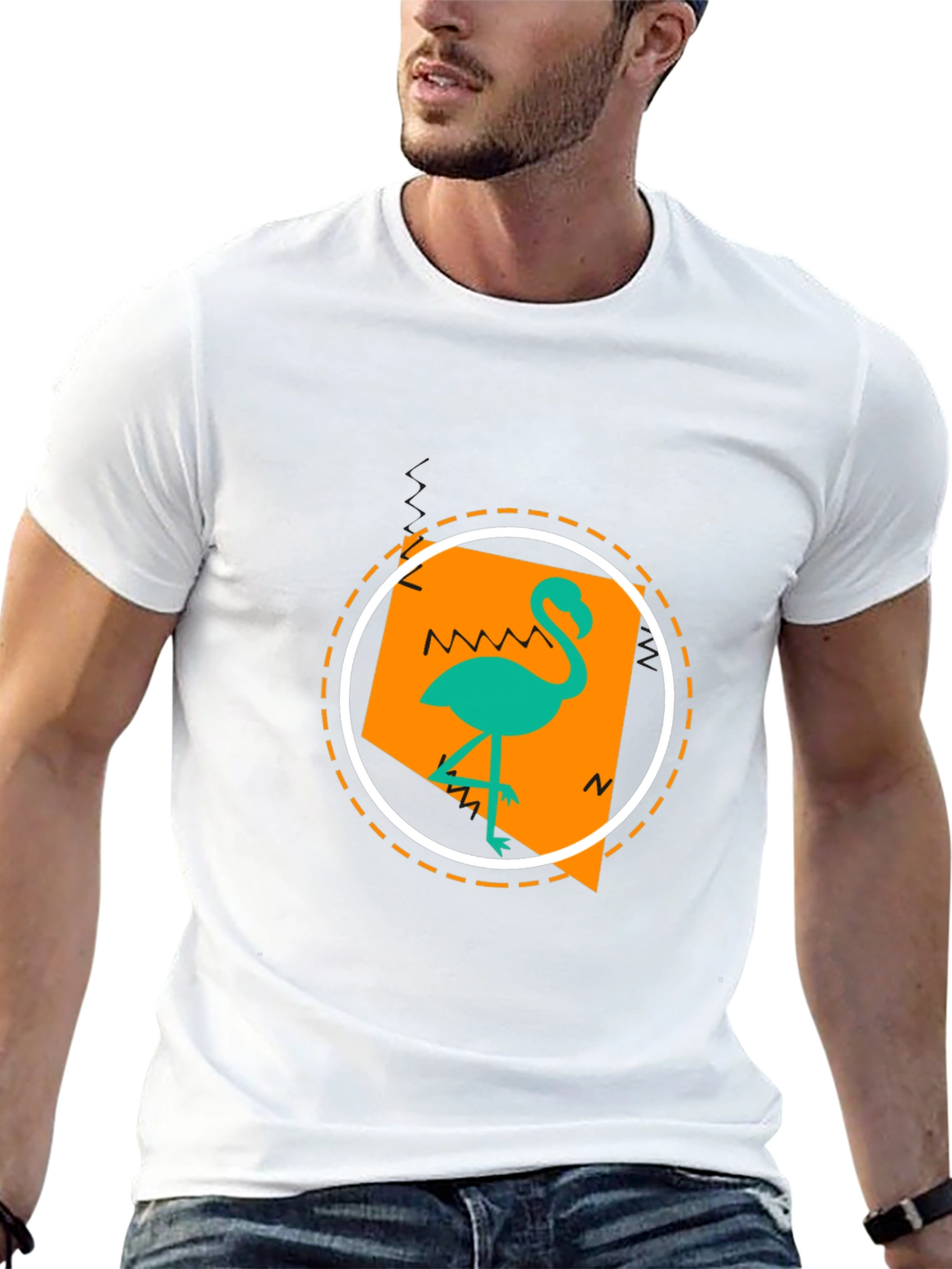 Tropical Flamingo Graphic Print Black T-Shirt