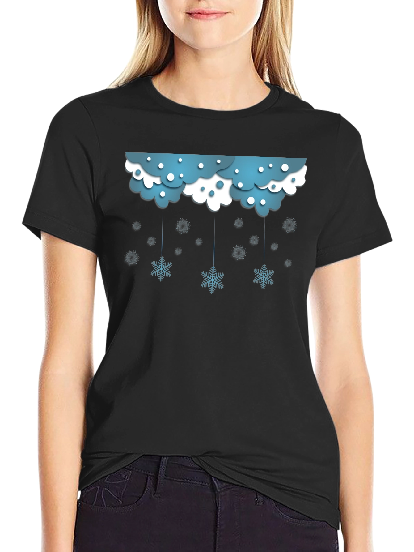 Snowflake Cloud Graphic Black T-Shirt
